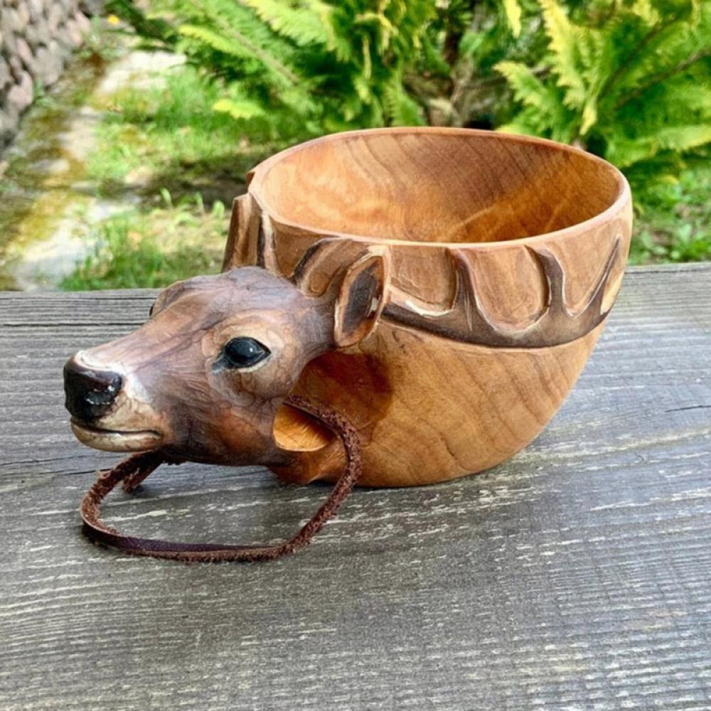 Hand Carved Wooden Mug-kuksa Guksi Animals Head Image Cup, for Travelers,  Outdoor Camping, and Bushcraft Drinking Camp Cup, Nice Gift for Who Likes